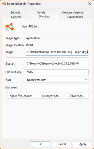 Set the arguments in the shortcut properties