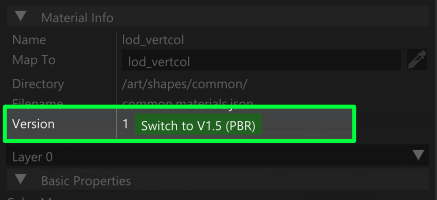 Material version switch, located in the Material Editor
