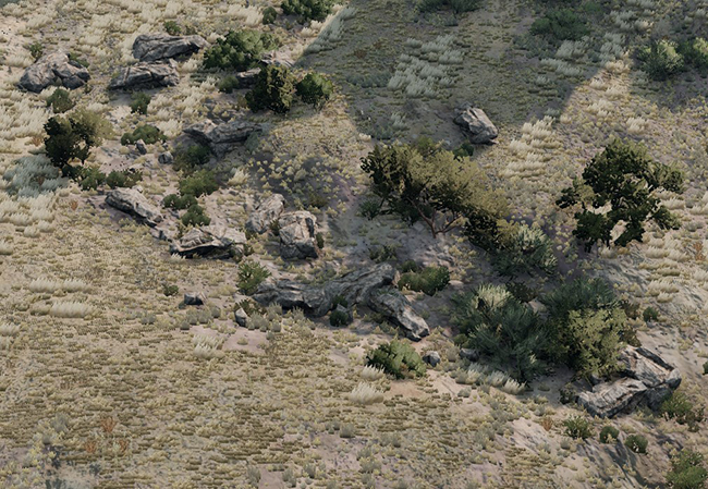 Scattered rocks on dirt_grass terrain mask - Density value 1.0