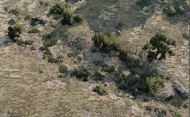 Scattered rocks on dirt_grass terrain mask - Density value 0.3