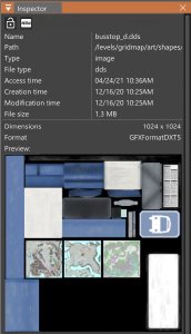 Inspector showing the details of a texture selected in the asset browser